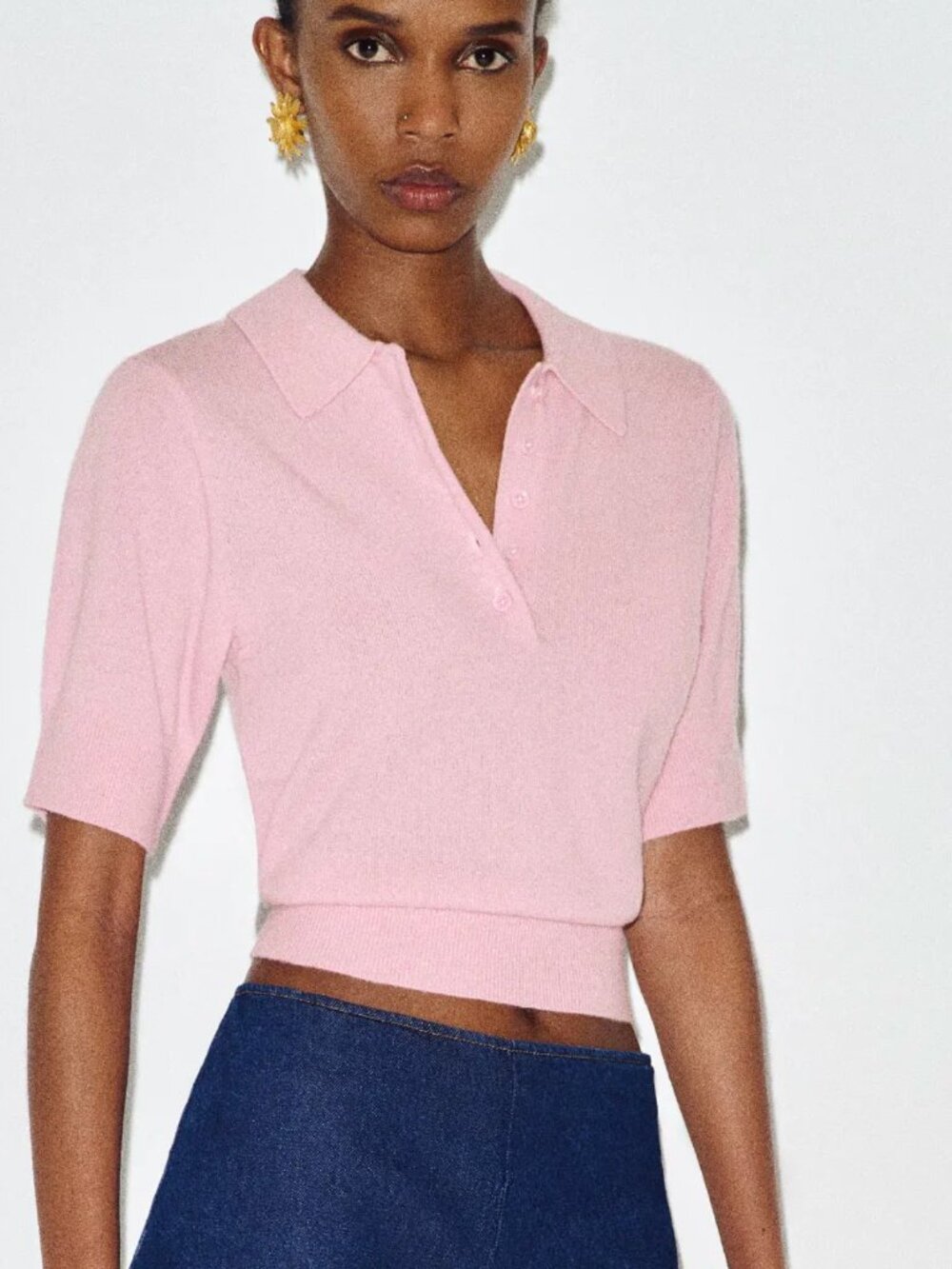 Reformation Skye Cashmere Polo Pink - Size L